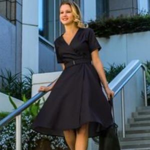 Betabrand carol-jean wrap dress in navy